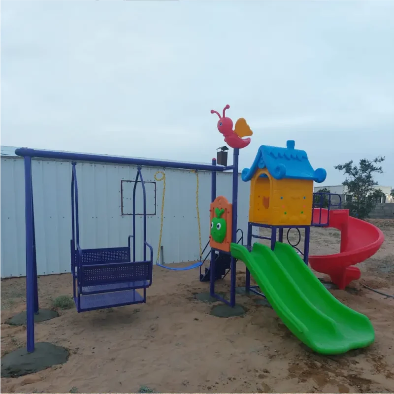 Outdoor playground with double and spiral slides plus swings – GLO-003 by Garden Links Company