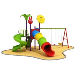 Playground with tunnel slide, spiral slide, and swings – GLO-009 by Garden Links Company
