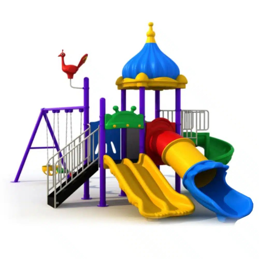 Playground with wave slide, tunnel slide, spiral slide, and swings – GLO-011 by Garden Links Company