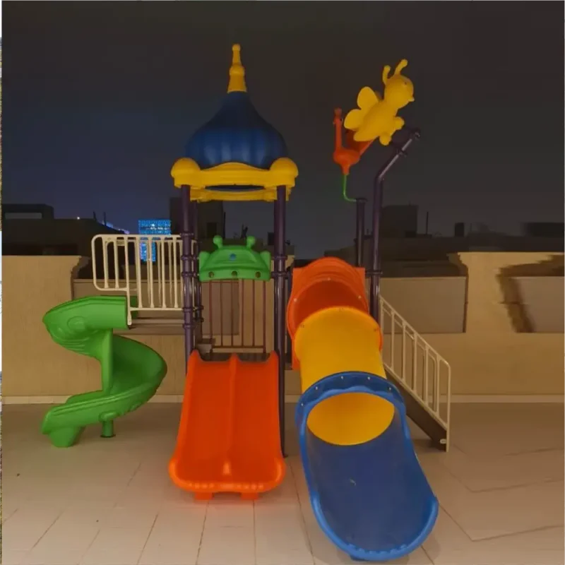 GLO-011 B WITHOUT SWING Playground with wave slide, tunnel slide, spiral slide, and swings – GLO-011 by Garden Links Company