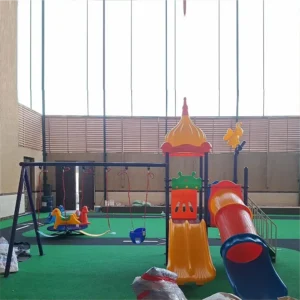 GLO-022 playground with tube slide, double wave slide, and swings – by Garden Links Company