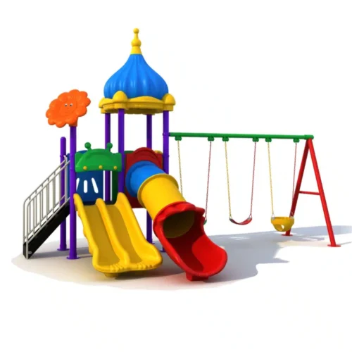 GLO-022 Playground with Tube Slide and Swings GLO-022 playground with tube slide, double wave slide, and swings – by Garden Links Company