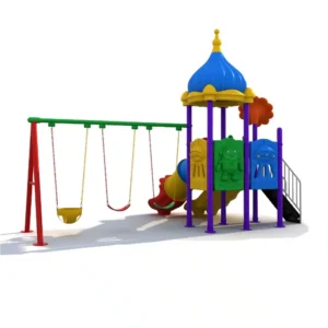 GLO-022 playground with tube slide, double wave slide, and swings – by Garden Links Company