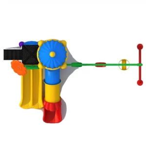 GLO-022 playground with tube slide, double wave slide, and swings – by Garden Links Company