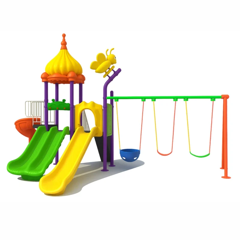 Kids Playground Playset GLO-005 with Triple Slides and Swings for outdoor fun