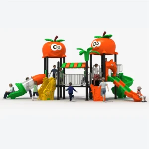 Large fruit-themed outdoor playset GLO-137 with slides and climbing wall