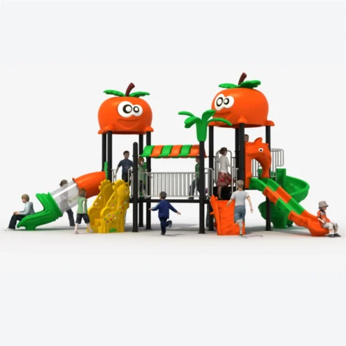 Large fruit-themed outdoor playset GLO-137 with slides and climbing wall