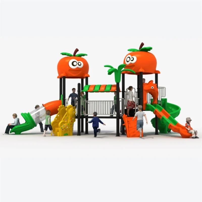 Large fruit-themed outdoor playset GLO-137 with slides and climbing wall