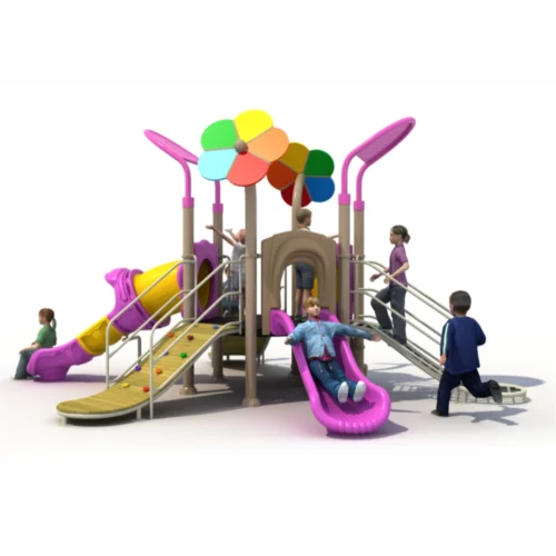 GLO-213 flower-themed playground with slides and climbing ramp