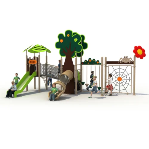 Treehouse playground GLO-332 with tunnel slide and spider net