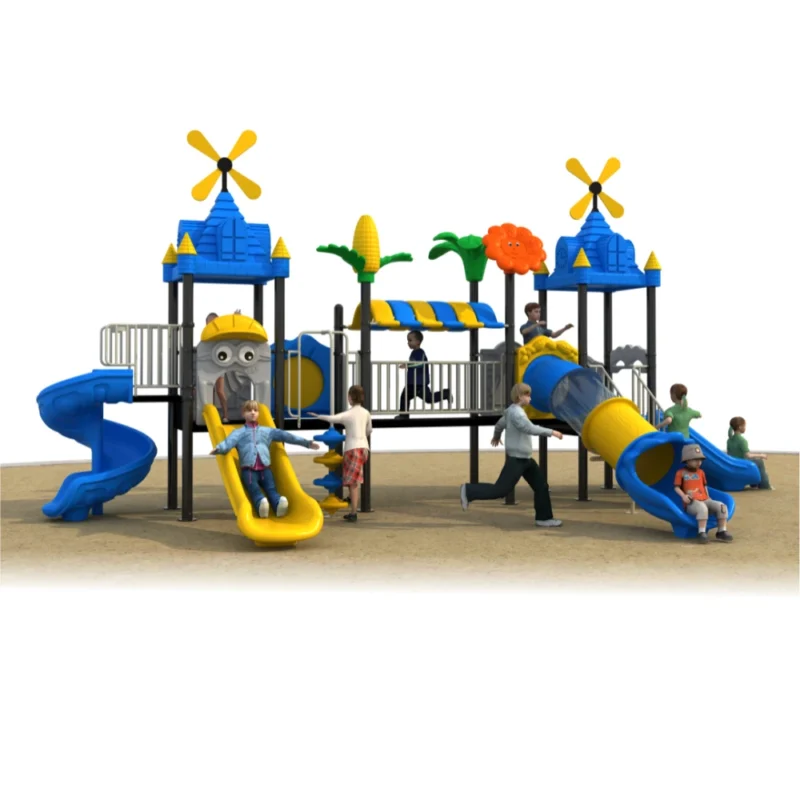 GLO-392 outdoor castle playground with slides and tunnel for kids
