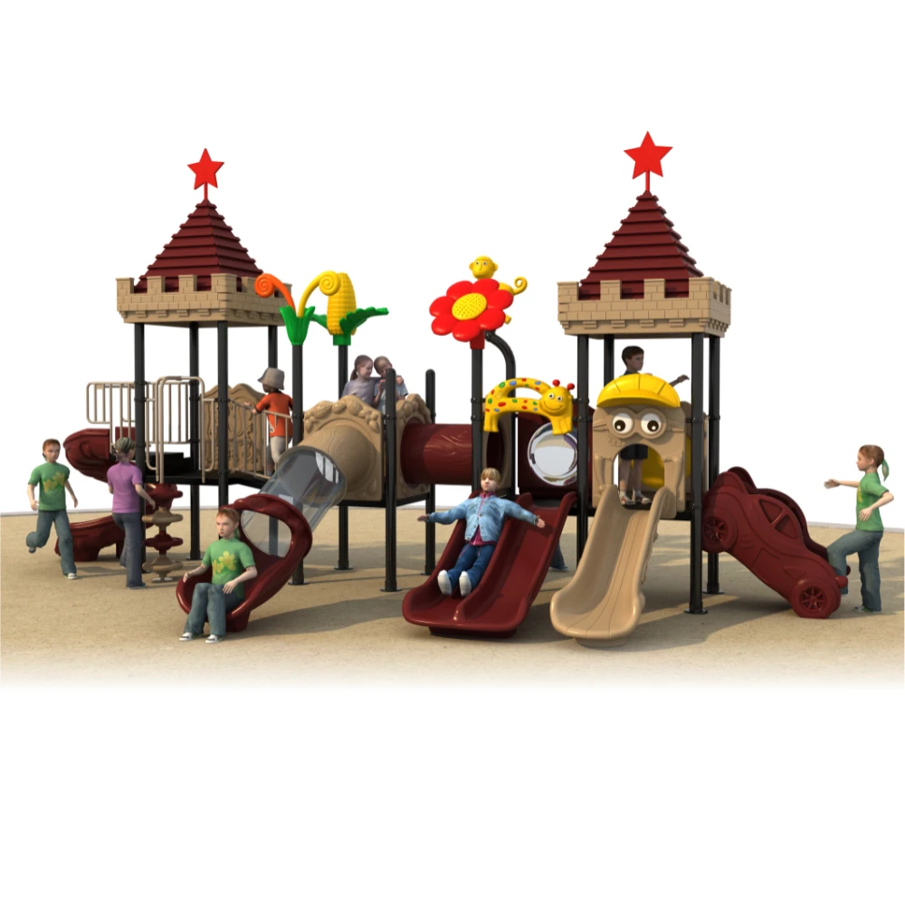 GLO-393 Castle-Themed Outdoor Playground with Dual Towers and Slides – 800×330×410 CM