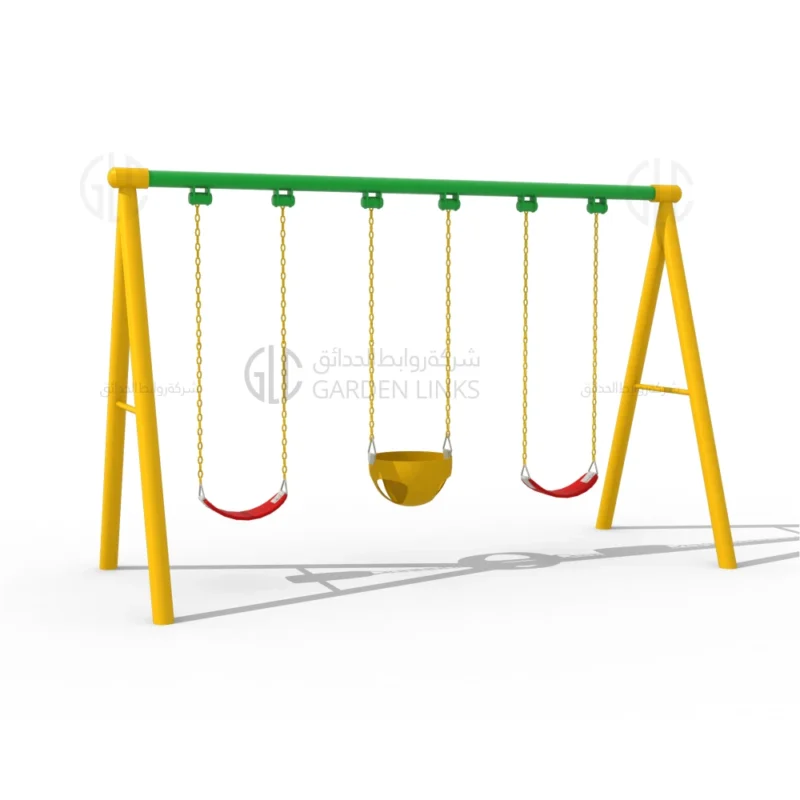 Triple outdoor swing with two flat seats and one toddler seat by Garden Links