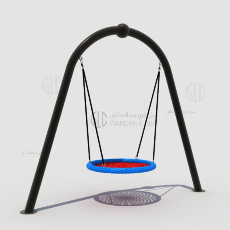 Single nest swing with arched steel frame by Garden Links for outdoor playgrounds