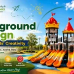 Castle-themed playground equipment illustrating how playground design shapes kids' creativity with colorful slides and interactive play features by Garden Links.