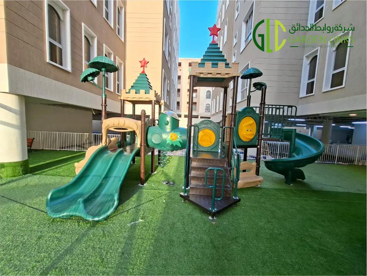 Completed residential outdoor playground installation in Al Hofuf, Al Ahsa by Garden Links Company