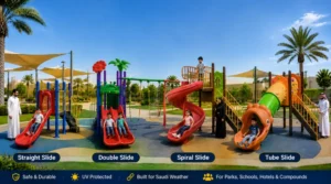 Comparison of straight, double, spiral and tube playground slides in a Saudi outdoor play area