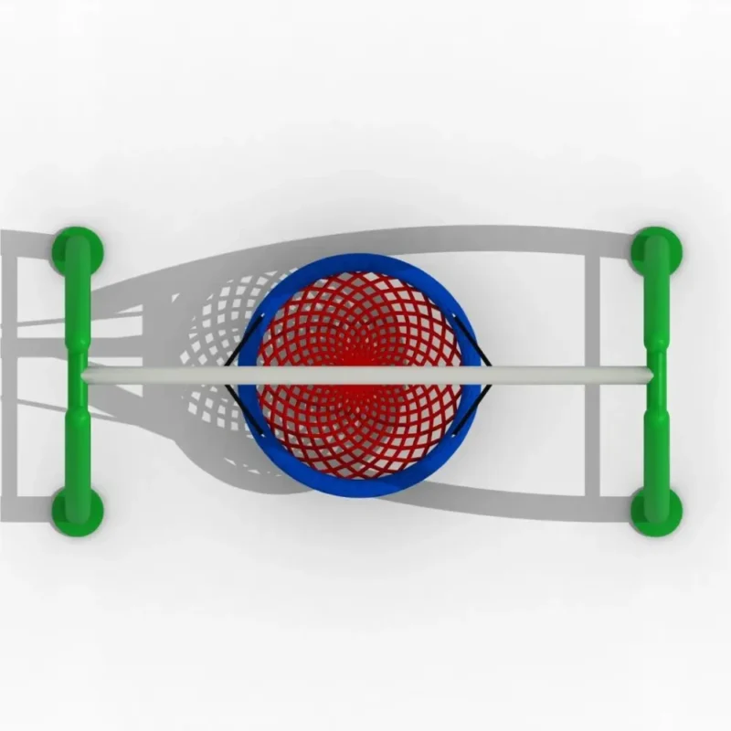 Outdoor Playground Nest Swing with Heavy-Duty Steel Frame Outdoor playground nest basket swing with red steel frame, blue circular rope seat, and durable suspension ropes for children.