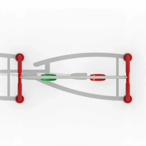 Modern outdoor playground swing set featuring a red powder-coated steel frame with two chain-hung flexible belt seats isolated on a white background.