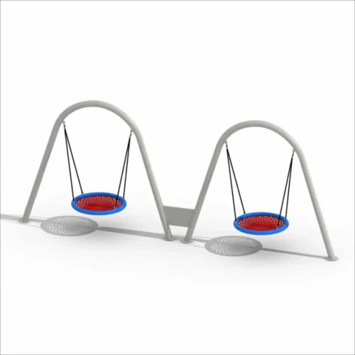 Commercial double nest family swing set featuring two large rope nest swings on a heavy-duty steel frame for parks, schools, and outdoor playgrounds.