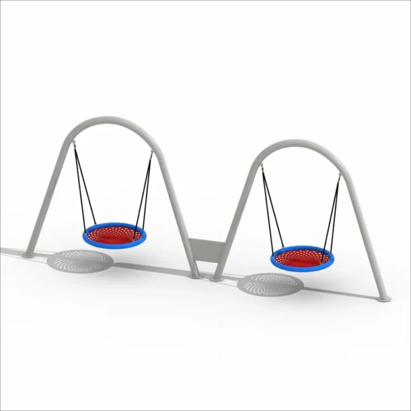 Commercial Double Nest Family Swing Set Commercial double nest family swing set featuring two large rope nest swings on a heavy-duty steel frame for parks, schools, and outdoor playgrounds.