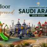 Outdoor playground equipment cost in Saudi Arabia 2026 guide featuring commercial playground structures, slides and safety flooring.