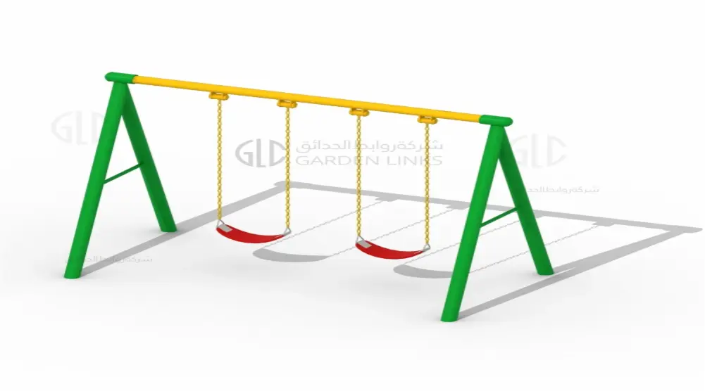 مرجيحة أطفال خارجية GLSW بإطار حديدي ومقعدين