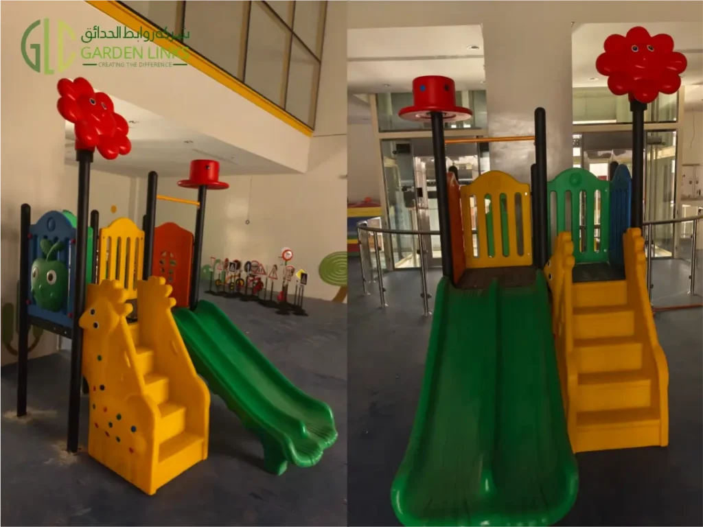Kids indoor playground slide set with giraffe climbing stairs by Garden Links
