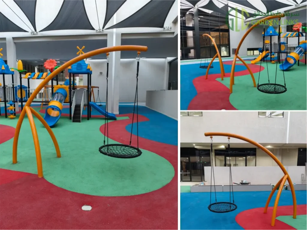 Playground Equipment Installation at Gheras School Riyadh Saudi Arabia with nest swing