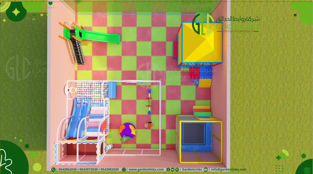 تصميم ثلاثي الأبعاد لمنطقة ألعاب 10 × 10 م