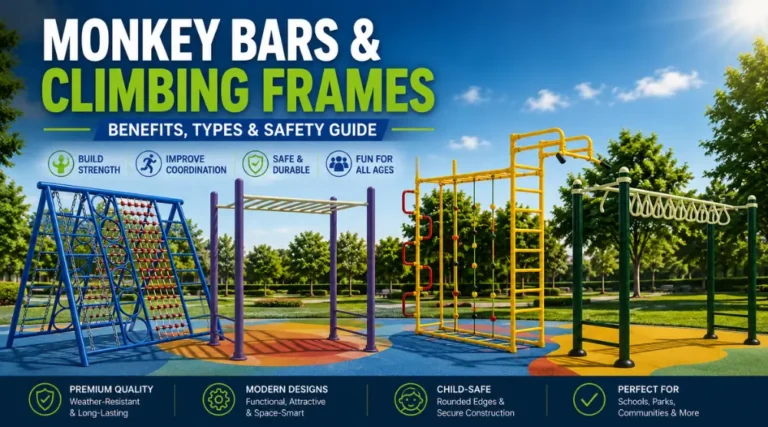 Modern monkey bars playground featuring climbing frames and outdoor play equipment for children's fitness and safe outdoor play