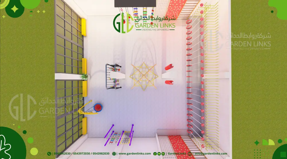 تصميم ثلاثي الأبعاد لملعب تسلق داخلي 15 × 15 م