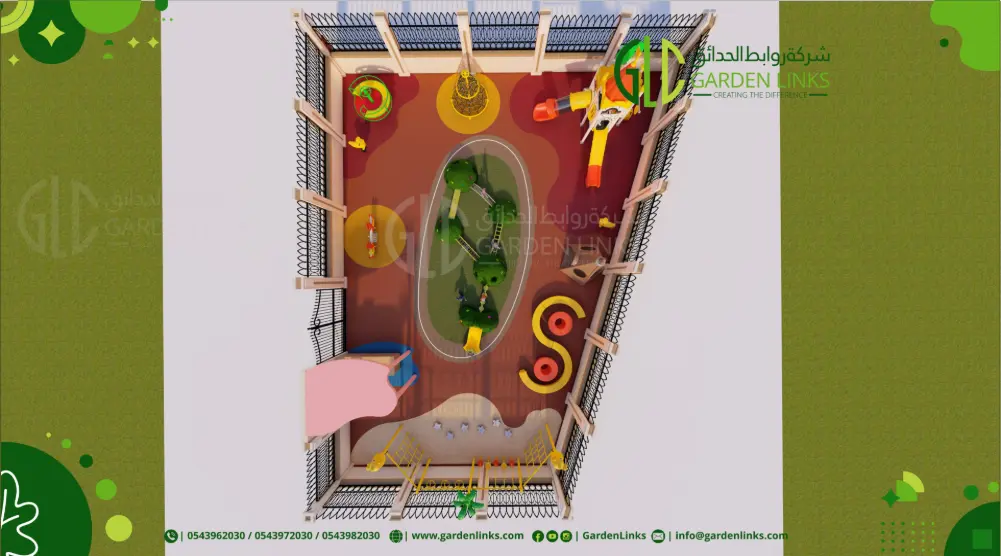 تصميم ثلاثي الأبعاد لملعب أطفال تفاعلي 20 × 15 م