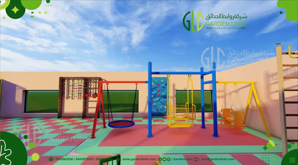 Swing and climbing structure with basket swing and wall climbing activities