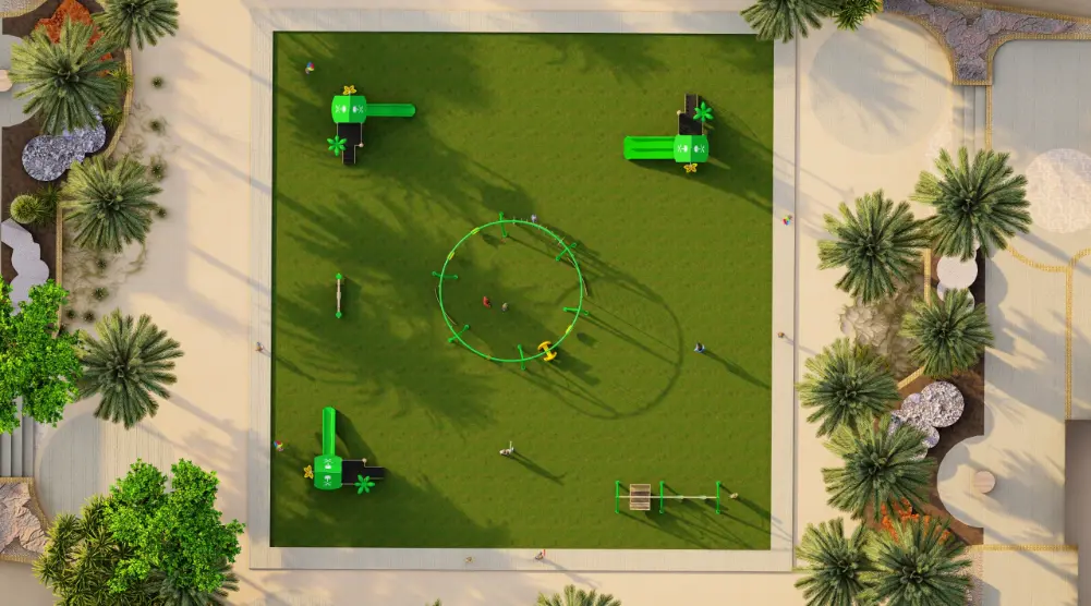 3D Play Park Design with Circular Activity Frame 23 × 24 m